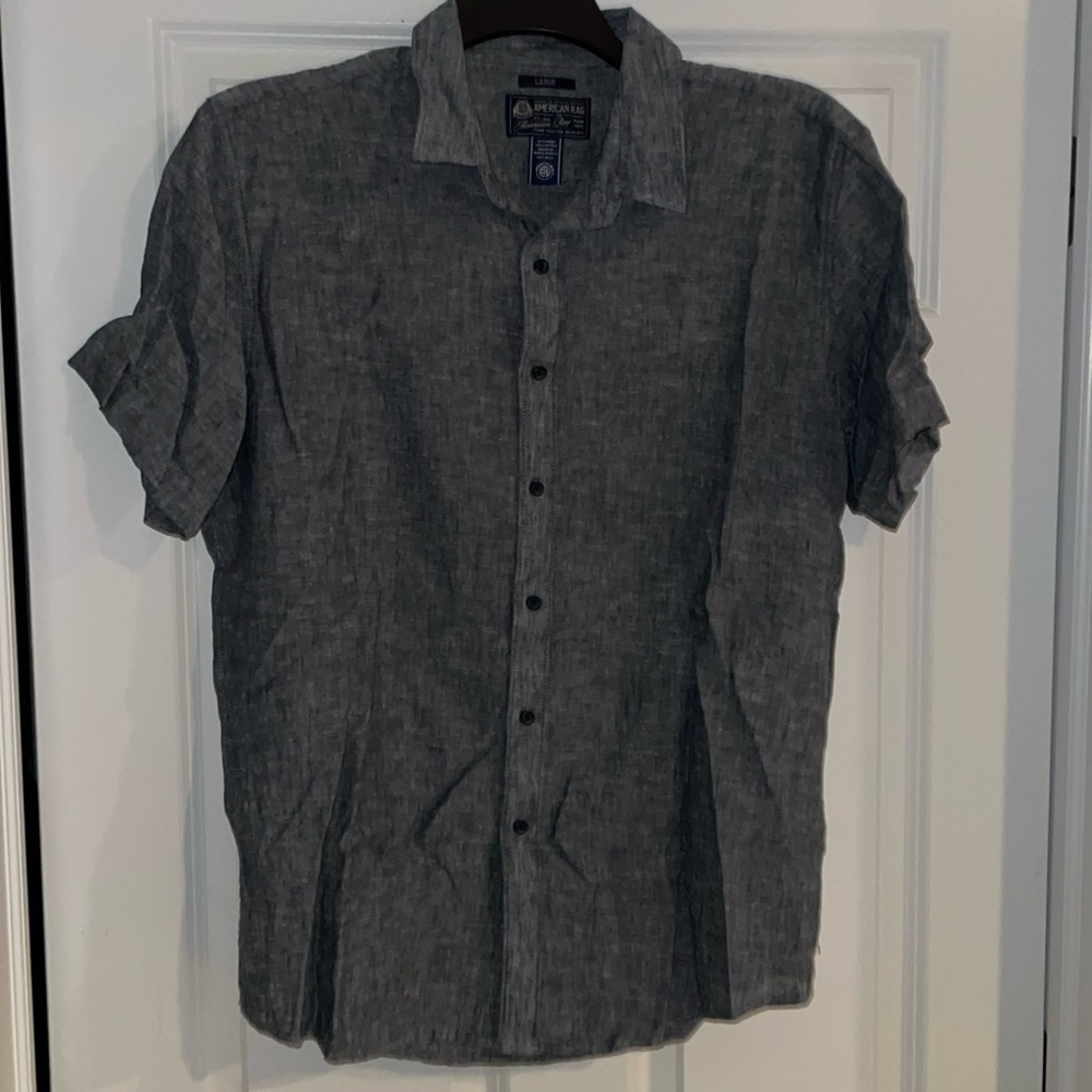 American Rag- Mens Large Short Sleeve Button Up- Charcoal Gray- new w/o tags